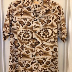 VTG Ui-Maikai Hawaiian Button Shirt Mens Medium Brown-Tan Islands Floral READ